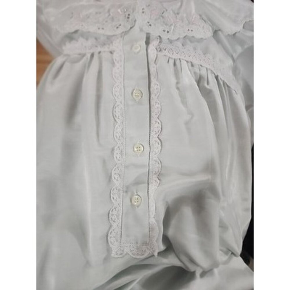 Beautiful Bridal‎ Mint Green Satin Nightgown with Pink Embroidery Vintage Dress - Picture 14 of 16